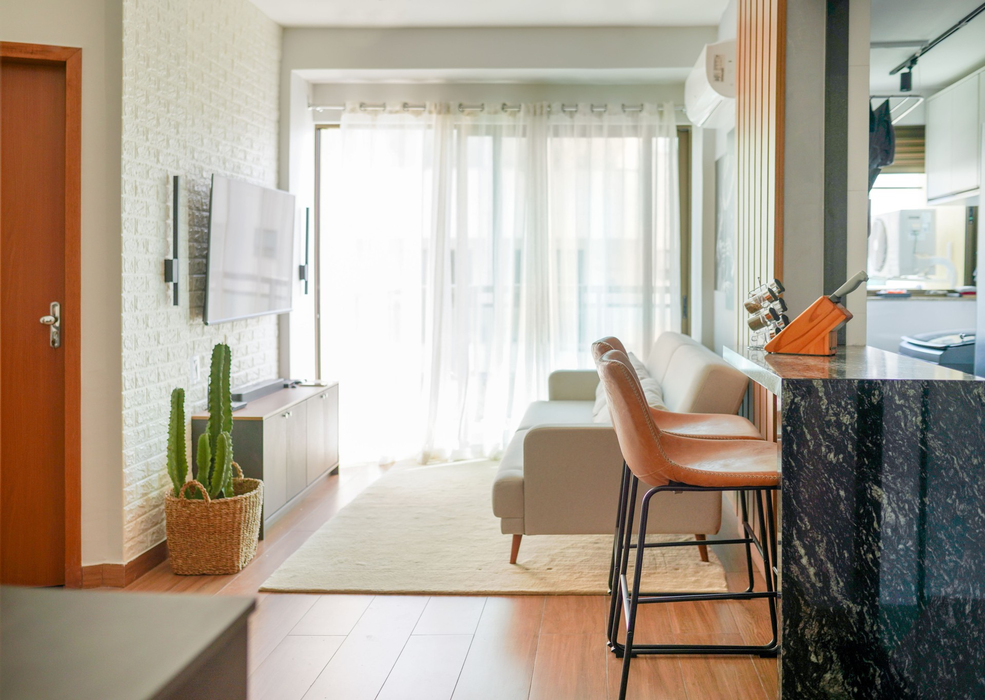 Interior of the living area of a small modern apartment